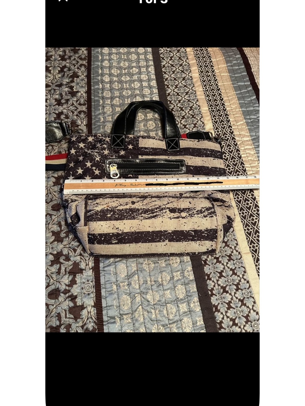 Distressed Flag Canvas Crossbody Satchel - Black/Cream
